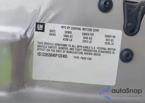 2006 Chevrolet Malibu Ltz from USA, damaged, VIN 1G1ZU53846F122465